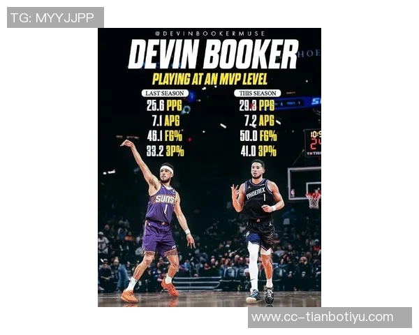 布克半场展现得分能力9投4中贡献14分2板5助表现抢眼